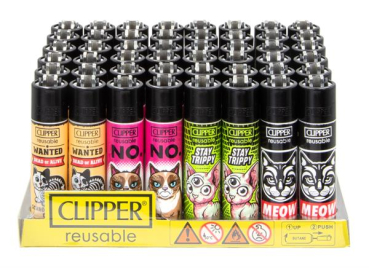 Clipper Feuerzeuge groß 48er Display Sprüche Katzen 2